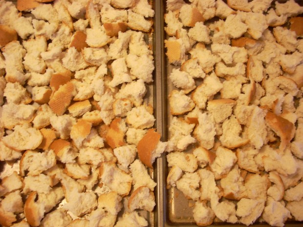 Thanksgiving Stuffing bread drying