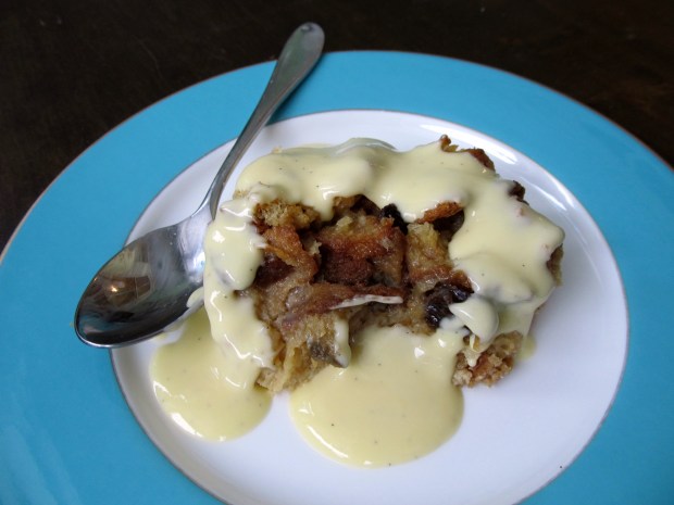 Panettone bread pudding with creme anglaise