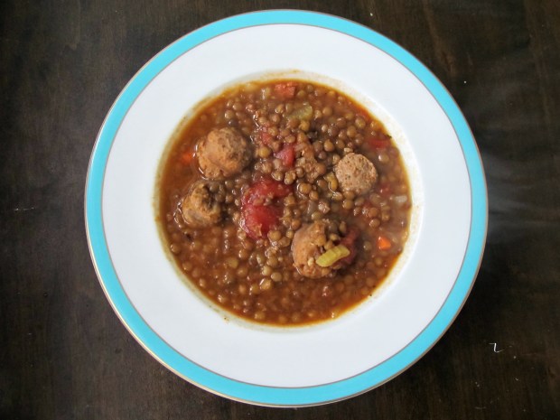 Lentil soup with garlic sausage