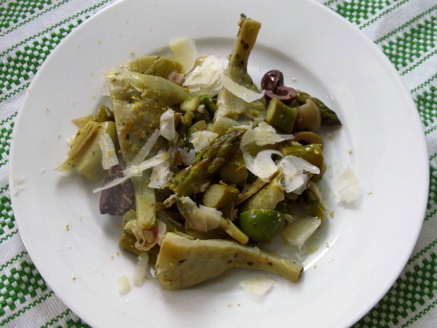 Artichokes asparagus olives and lemon