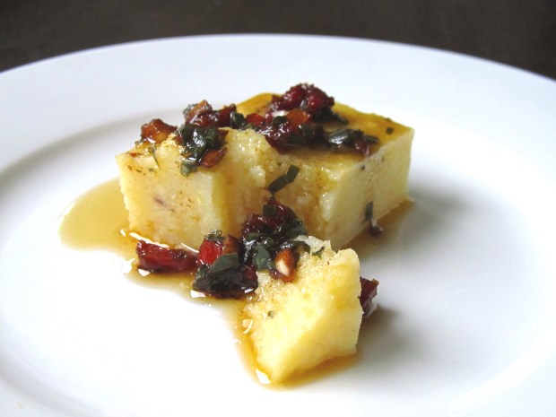 Polenta with sun-dried tomato basil vinaigrette
